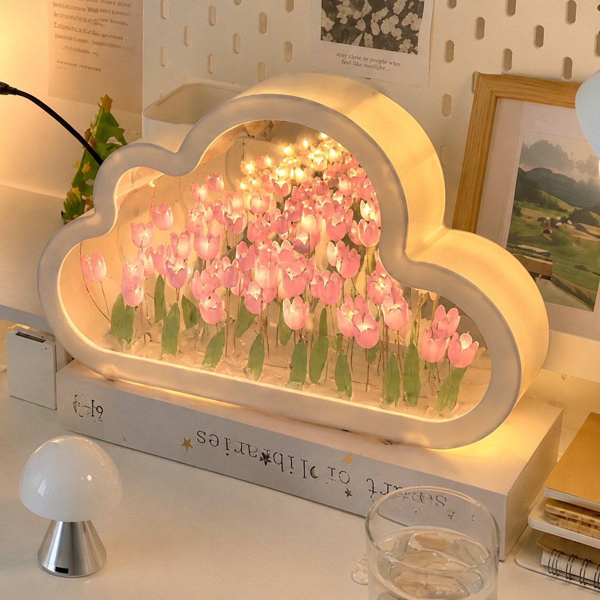 Hidden Bloom Cloud - 2-in-1 Mirror Tulip Night Lamp