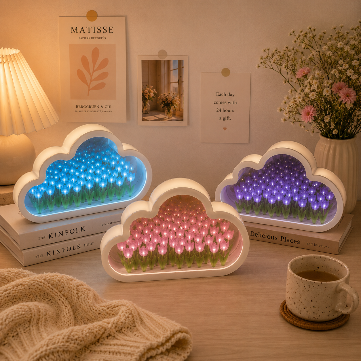 Hidden Bloom Cloud - 2-in-1 Mirror Tulip Night Lamp