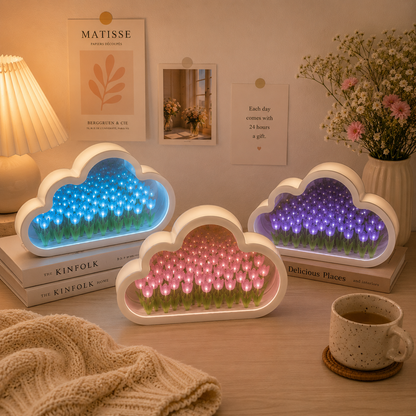 Hidden Bloom Cloud - 2-in-1 Mirror Tulip Night Lamp